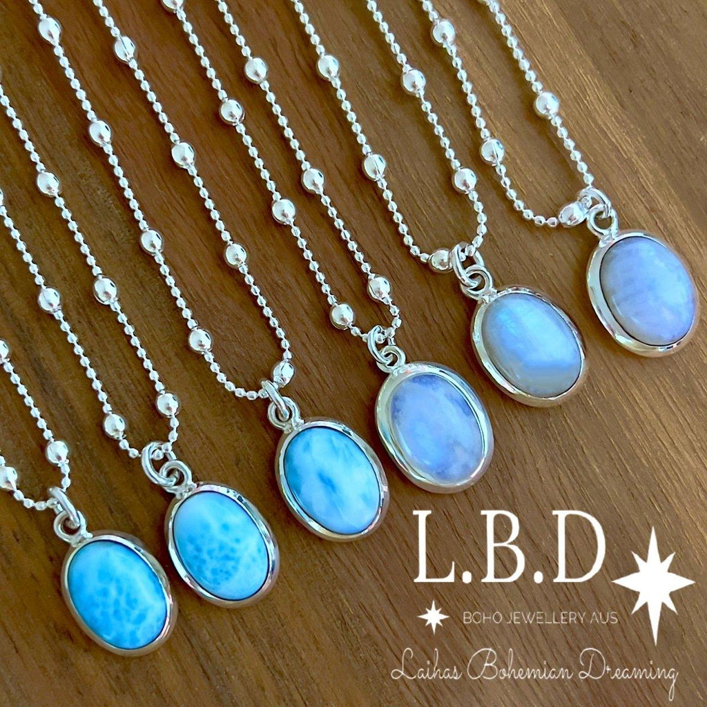Laihas Small Classic Chic Oval Larimar Necklace