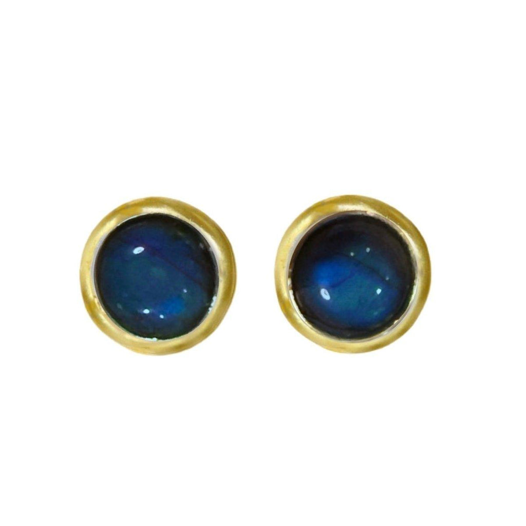 Laihas Small Classic Chic Round Gold Labradorite Stud Earrings