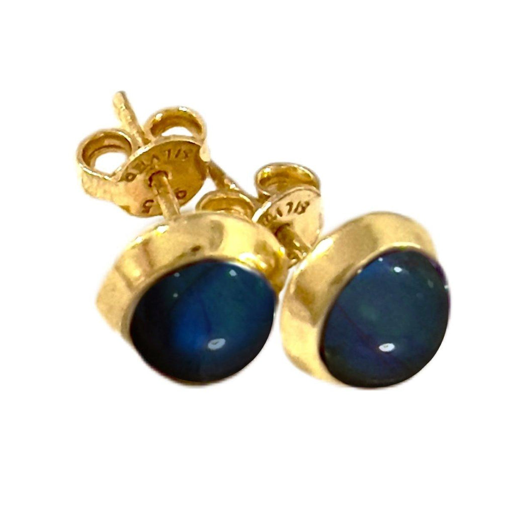 Laihas Small Classic Chic Round Gold Labradorite Stud Earrings