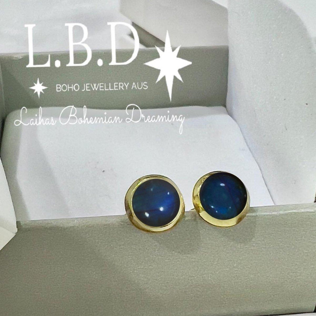 Laihas Small Classic Chic Round Gold Labradorite Stud Earrings