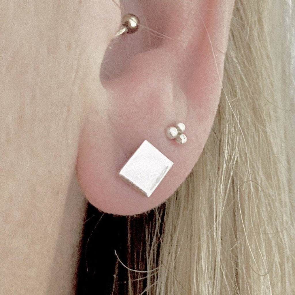 Laihas Sterling Silver Simple Studs -Polished Rhombus