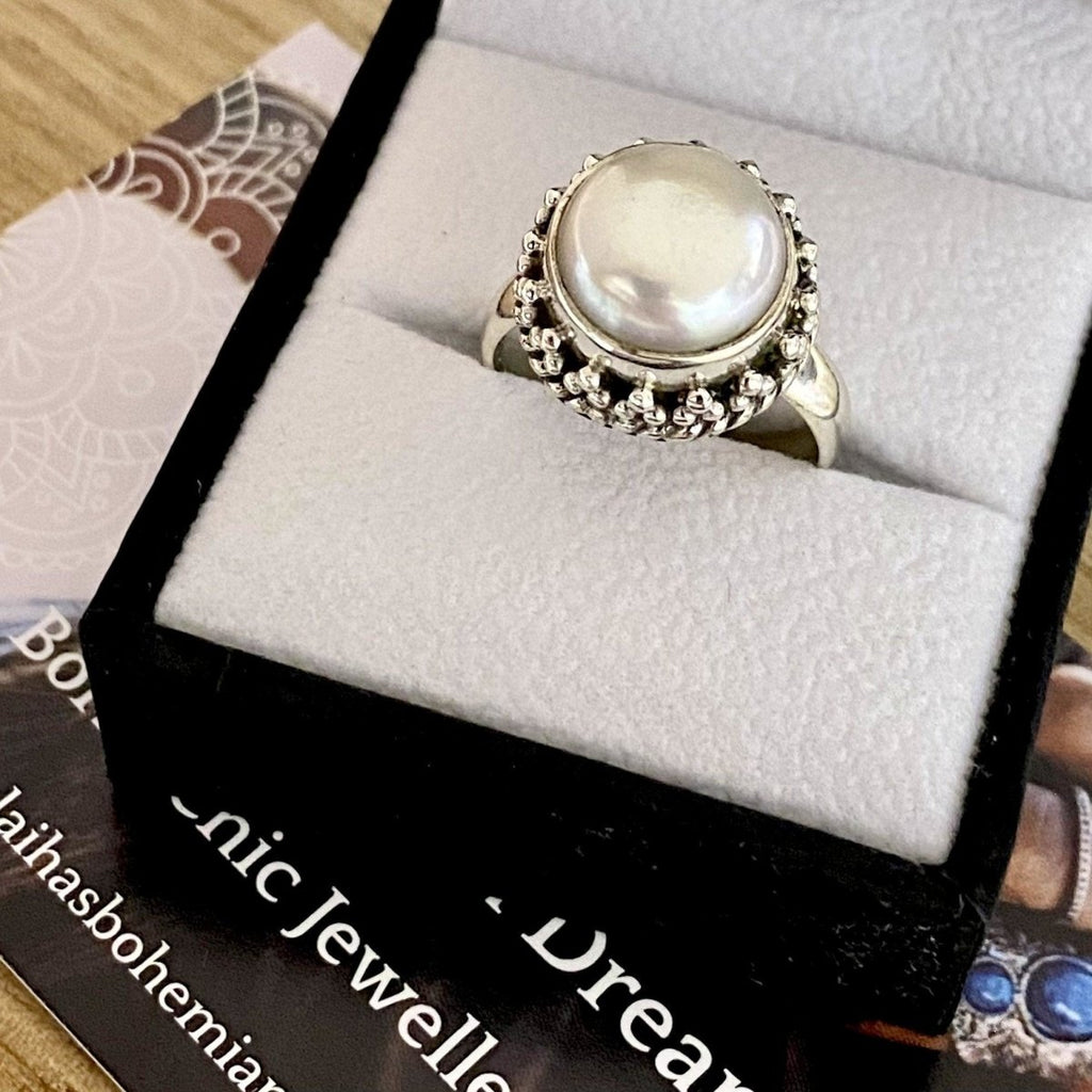 Laihas Stunning Round Genuine Pearl Ring