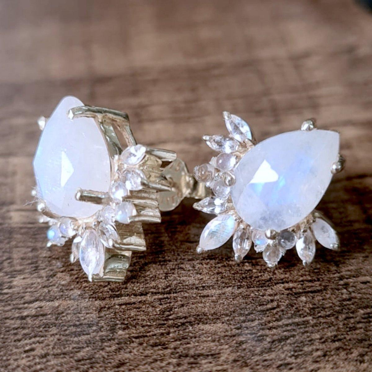 Laihas Tearing Empress Crystal Topaz and Moonstone Stud Earrings