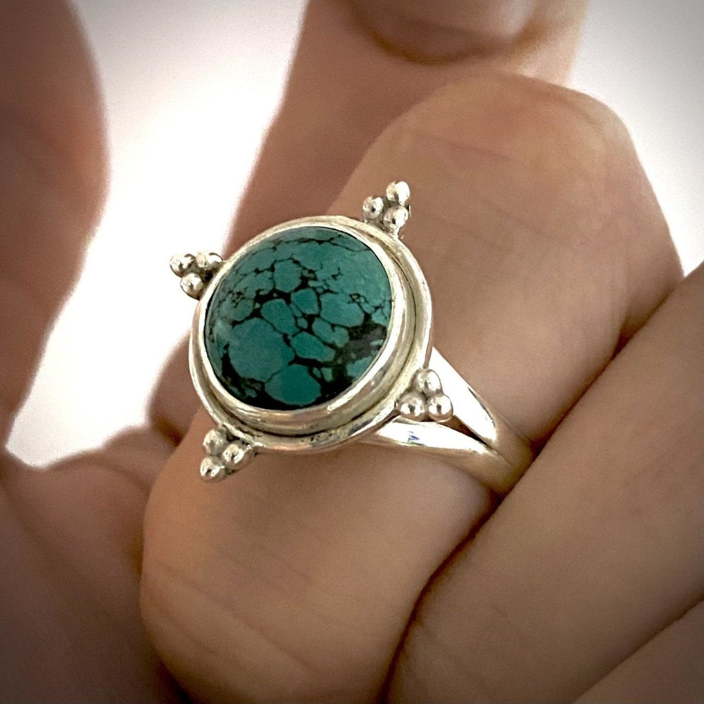 Laihas Zahli Round Natural Tibetan Turquoise Ring