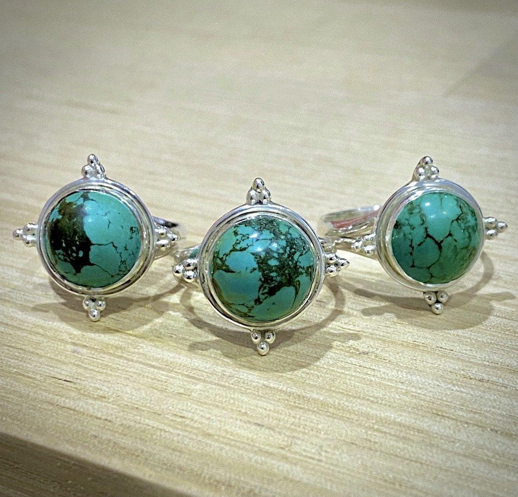 Laihas Zahli Round Natural Tibetan Turquoise Ring