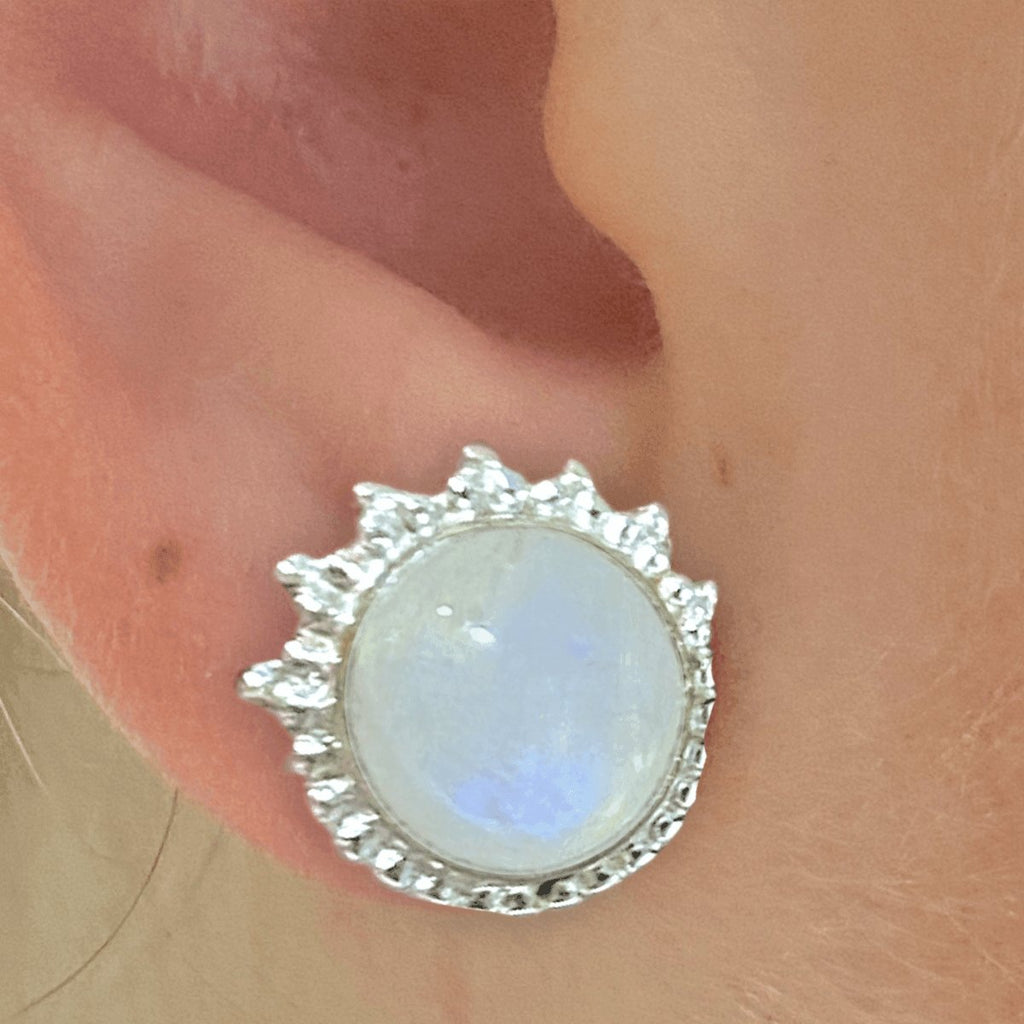 Large Round Sunshine Moonstone Stud Earrings