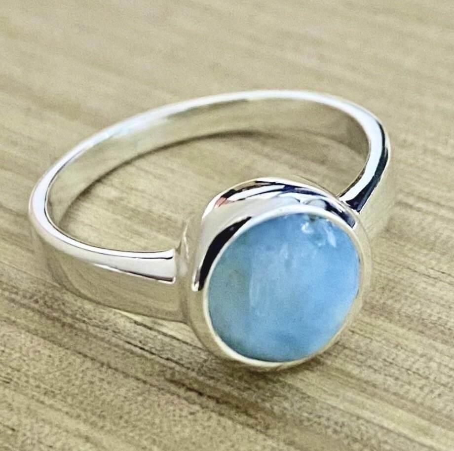 Larimar Ring- Elegant Small Round Larimar