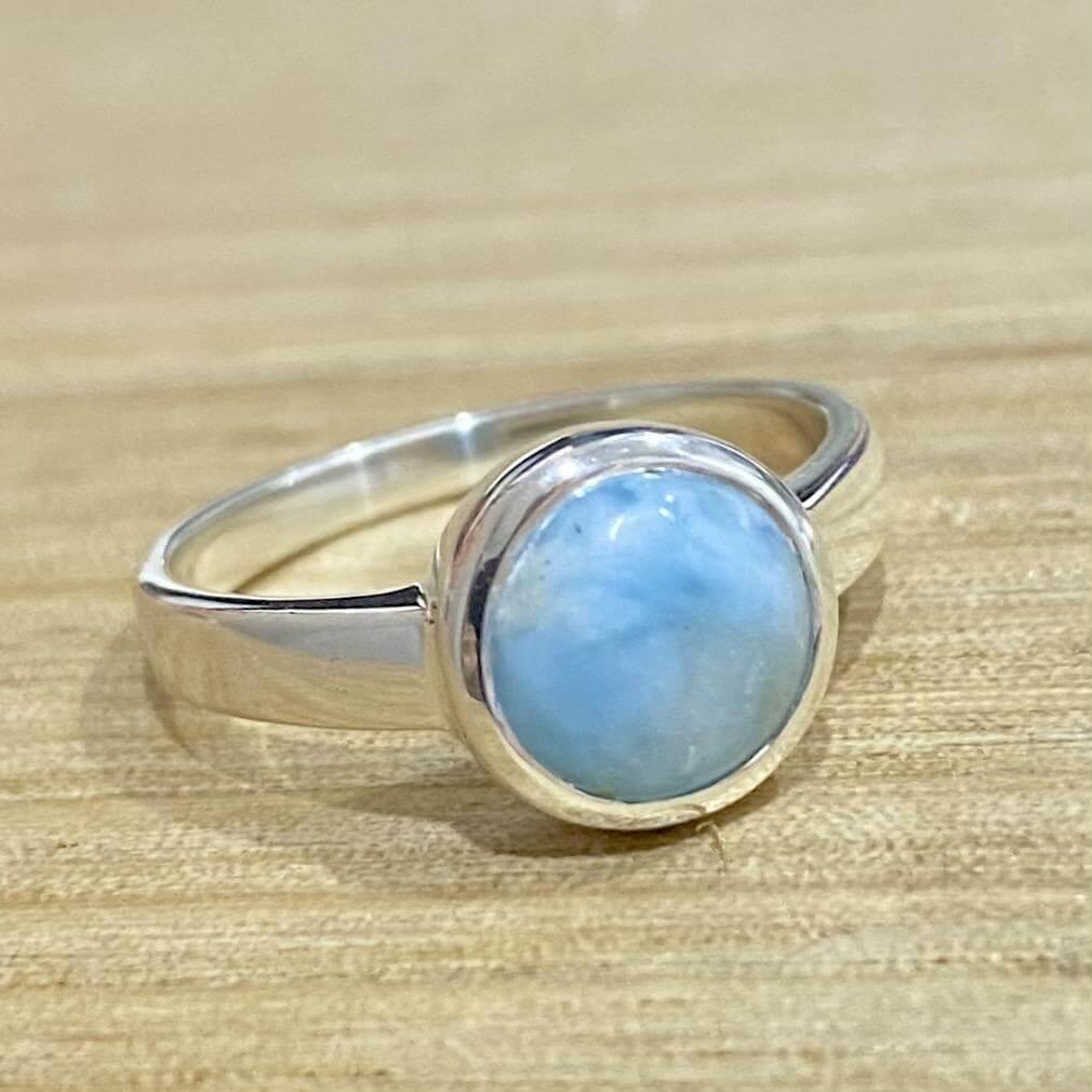 Larimar Ring- Elegant Small Round Larimar