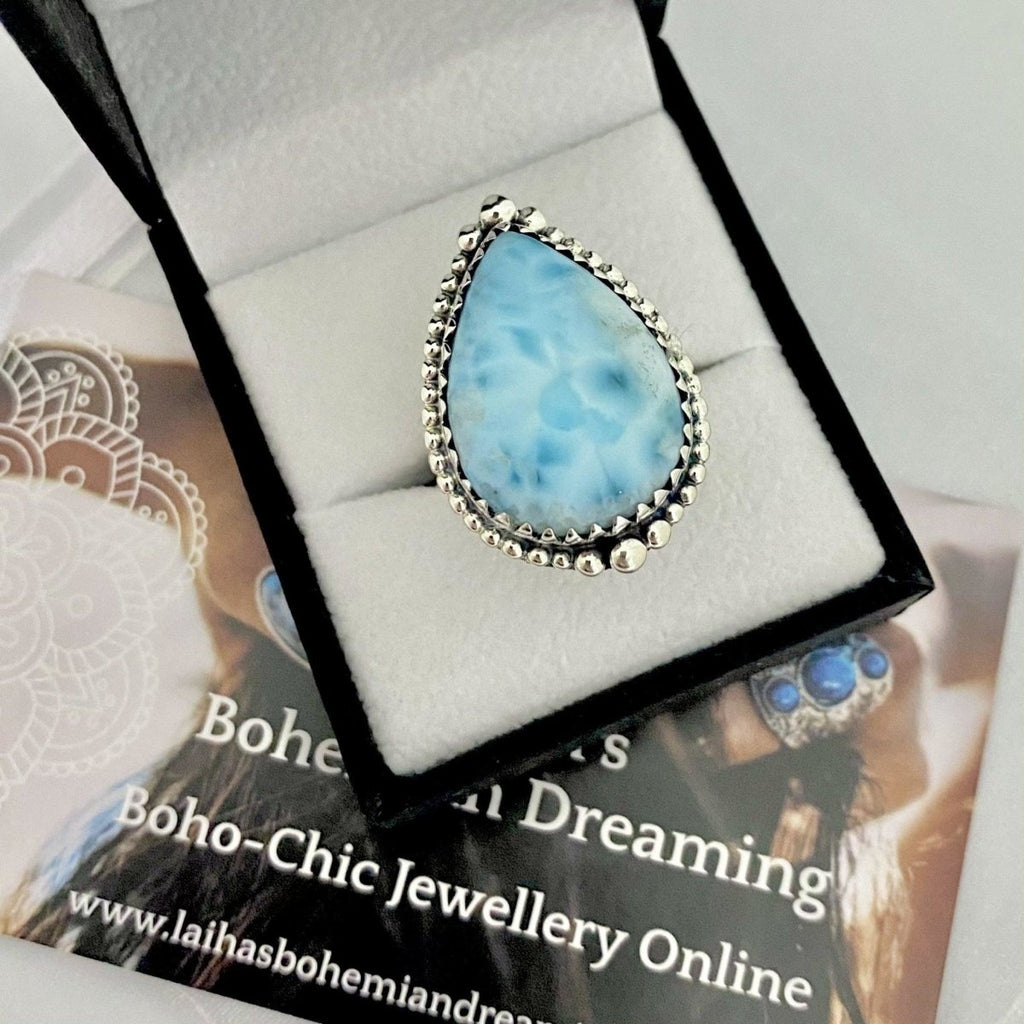 Larimar Ring- Laihas XLARGE Bohemian Raindrop