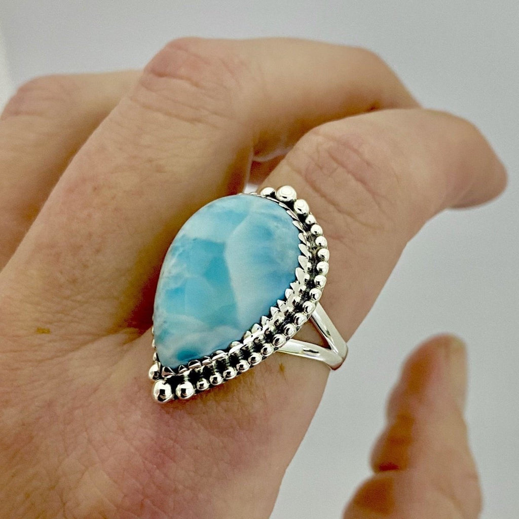 Larimar Ring- Laihas XLARGE Bohemian Raindrop