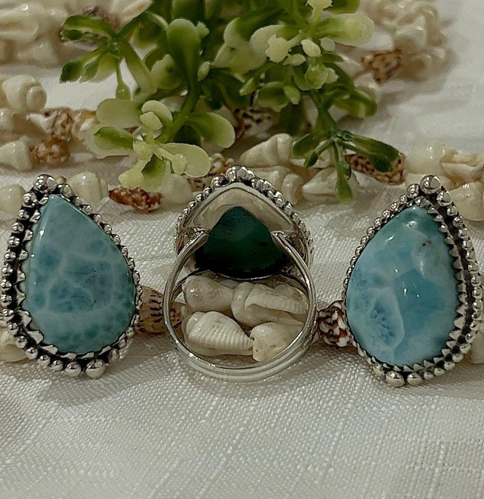 Larimar Ring- Laihas XLARGE Bohemian Raindrop