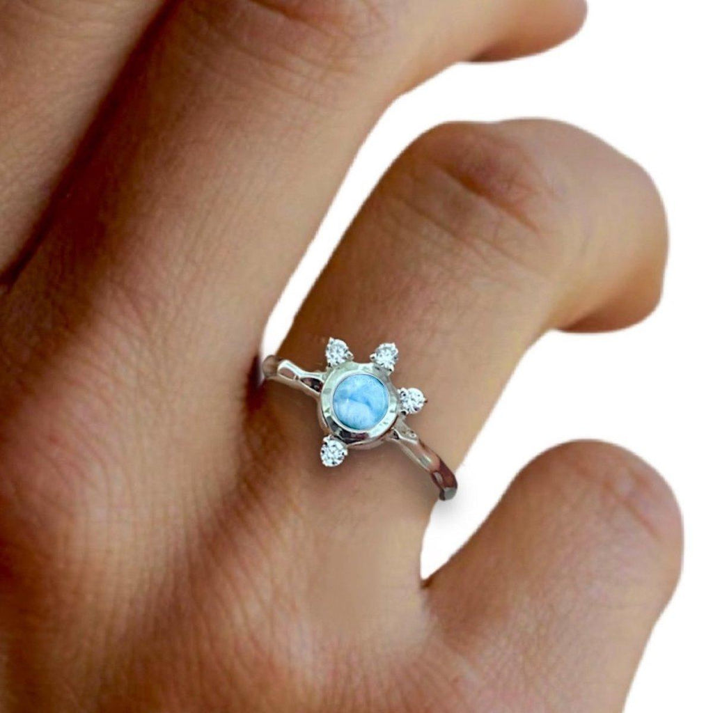 Larimar Ring- Luxury Solar Burst Larimar & Topaz Ring