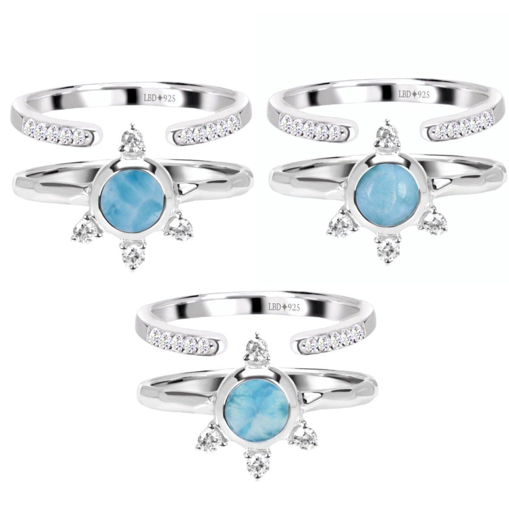 Larimar Ring- Luxury Solar Burst Larimar & Topaz Ring