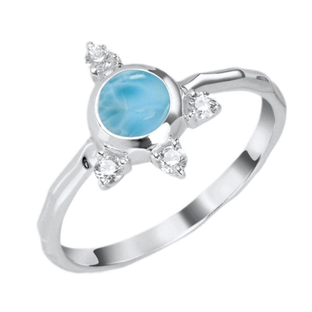 Larimar Ring- Luxury Solar Burst Larimar & Topaz Ring