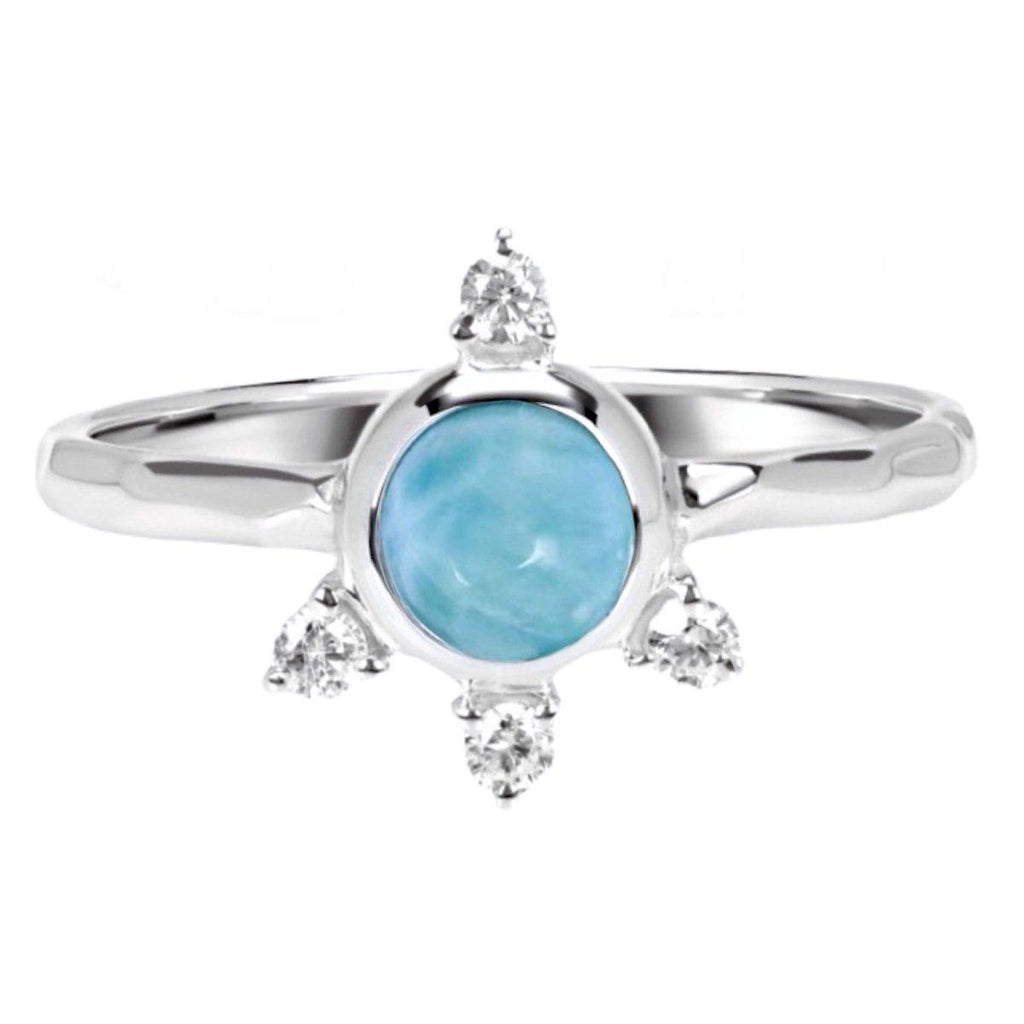 Larimar Ring- Luxury Solar Burst Larimar & Topaz Ring