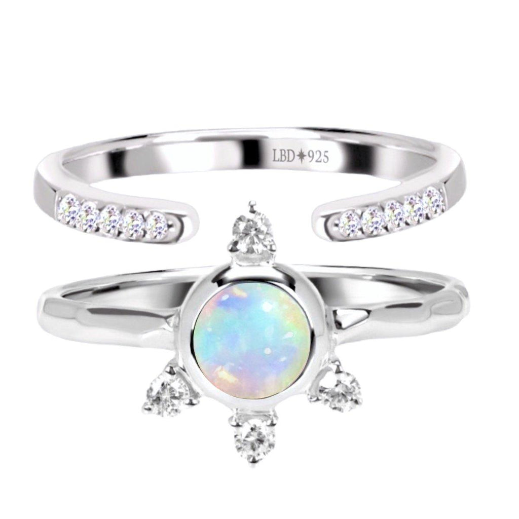 Luxury Solar Burst Genuine Opal & Topaz Ring Set