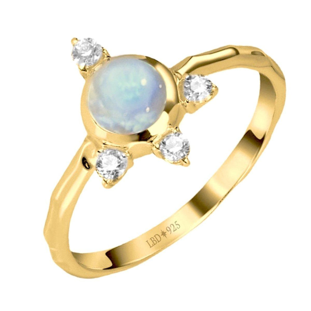 Luxury Solar Burst Moonstone & Topaz Gold Ring