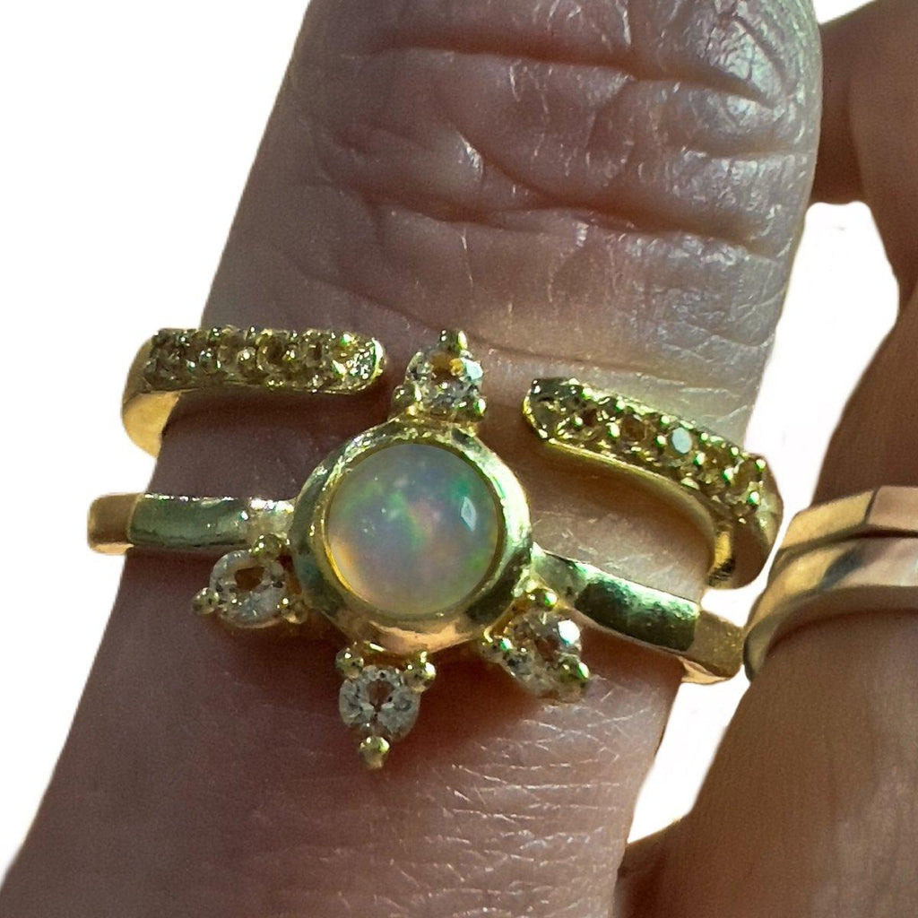 Luxury Solar Burst Opal & Topaz Gold Ring