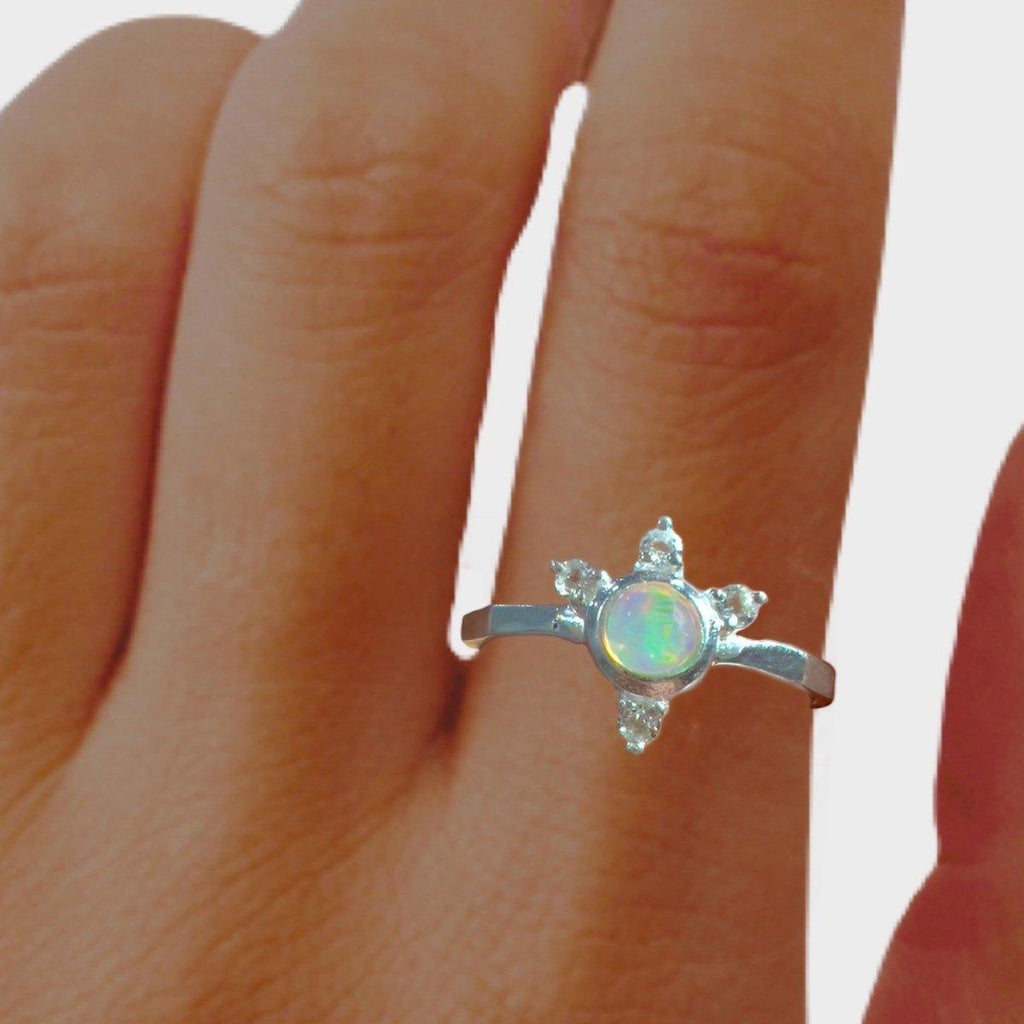 Luxury Solar Burst Opal & Topaz Ring