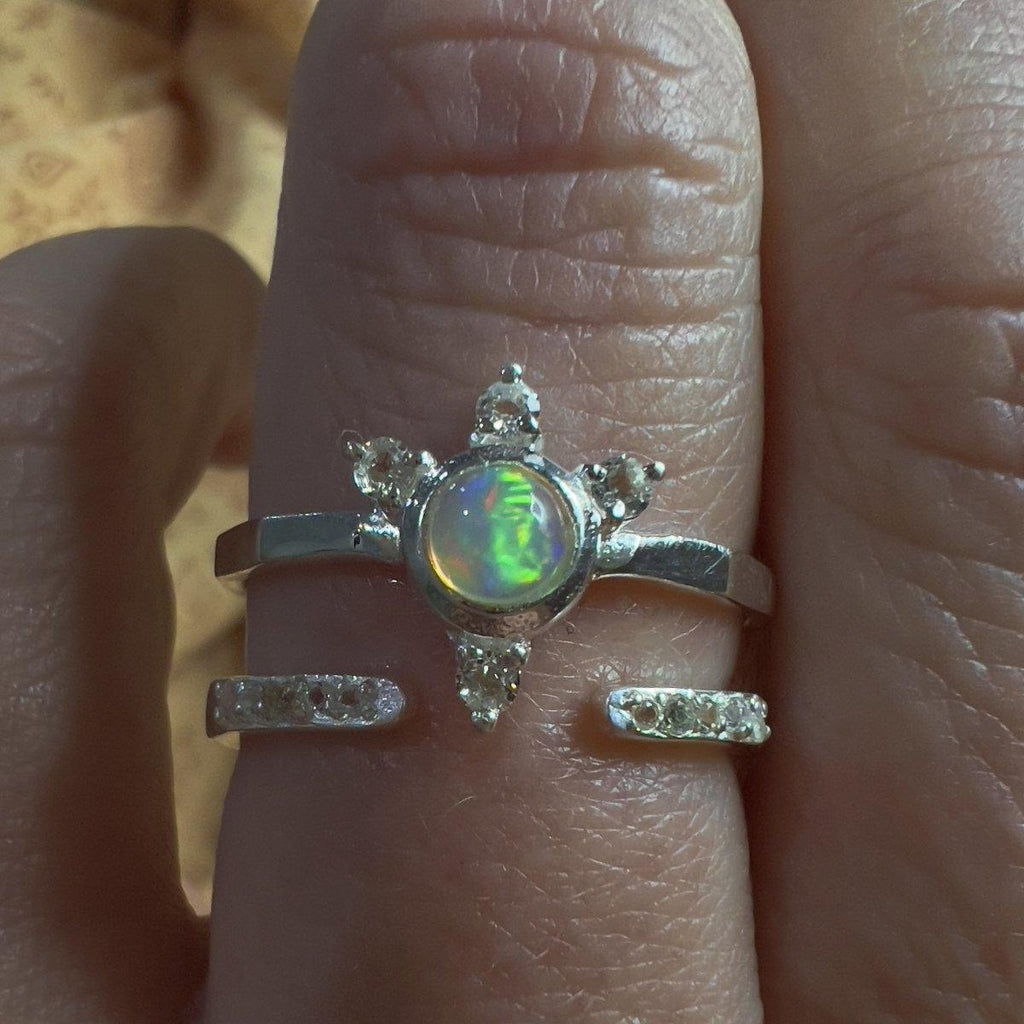 Luxury Solar Burst Opal & Topaz Ring