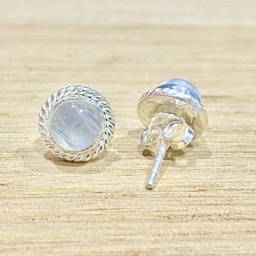 Moonstone Earrings - Small Round Twisted Moonstone Studs