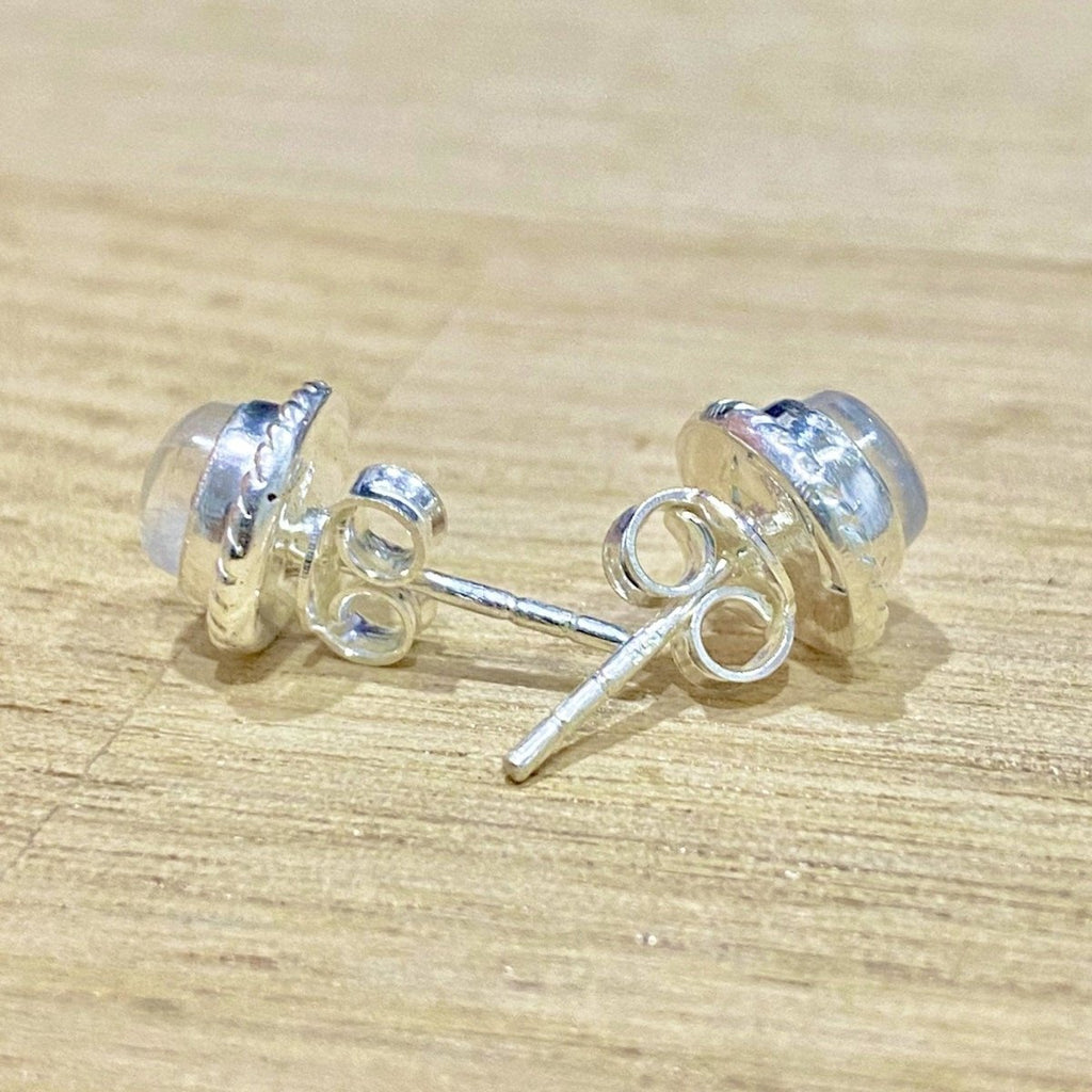 Moonstone Earrings - Small Round Twisted Moonstone Studs