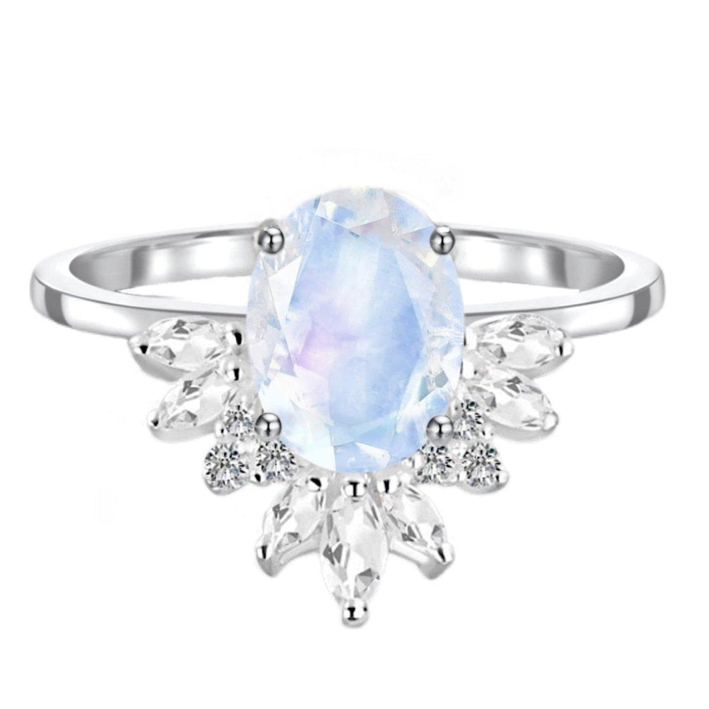 Moonstone Ring- Empress Moonstone and Topaz Crystal Ring
