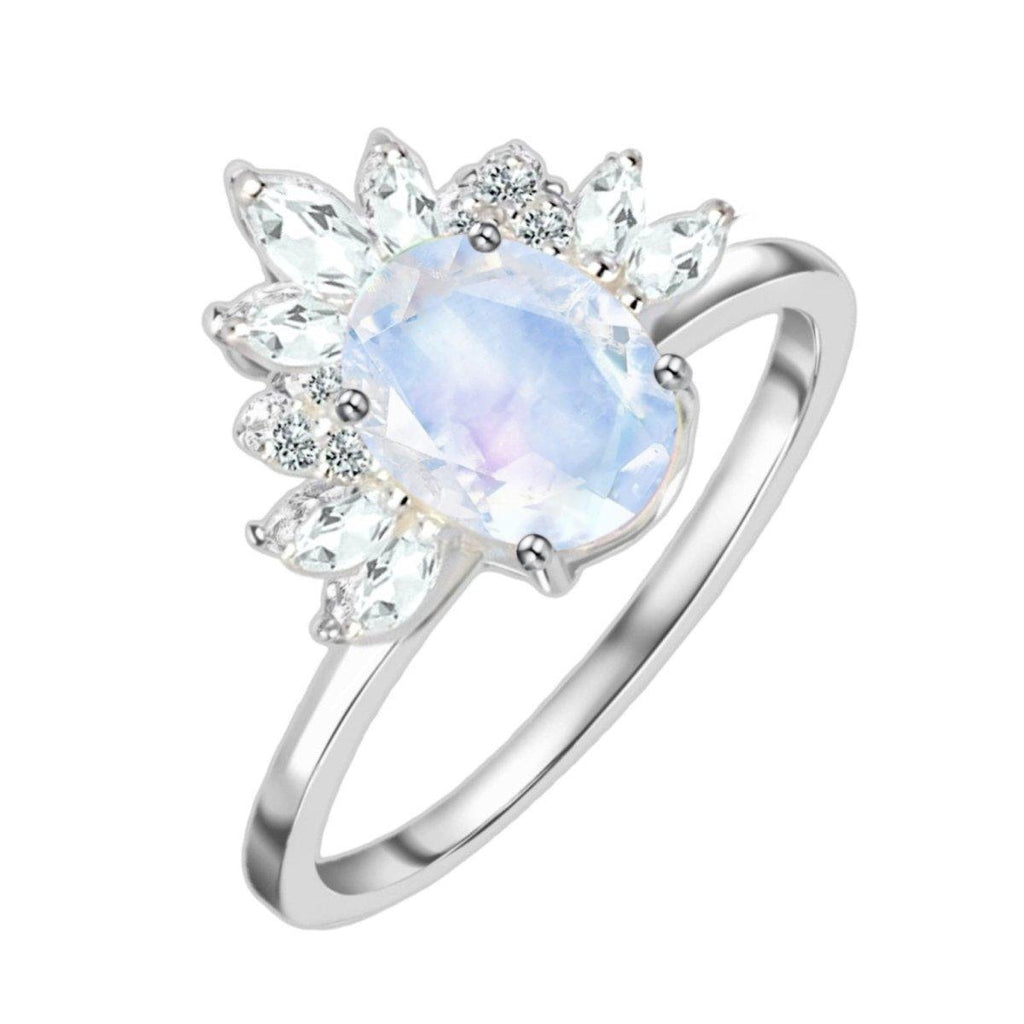Moonstone Ring- Empress Moonstone and Topaz Crystal Ring