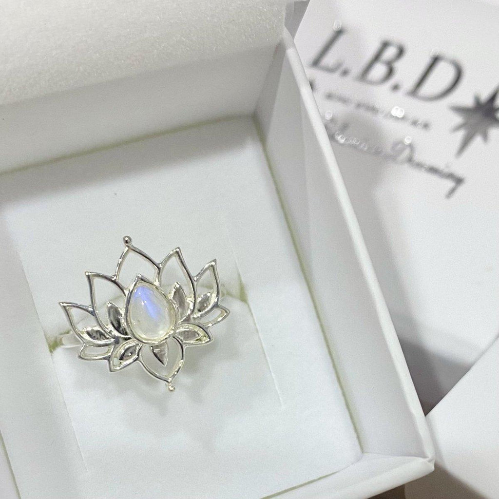 Moonstone Ring- Opulent Lotus Flower Ring