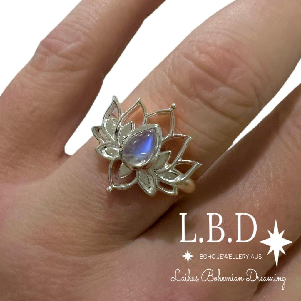 Moonstone Ring- Opulent Lotus Flower Ring