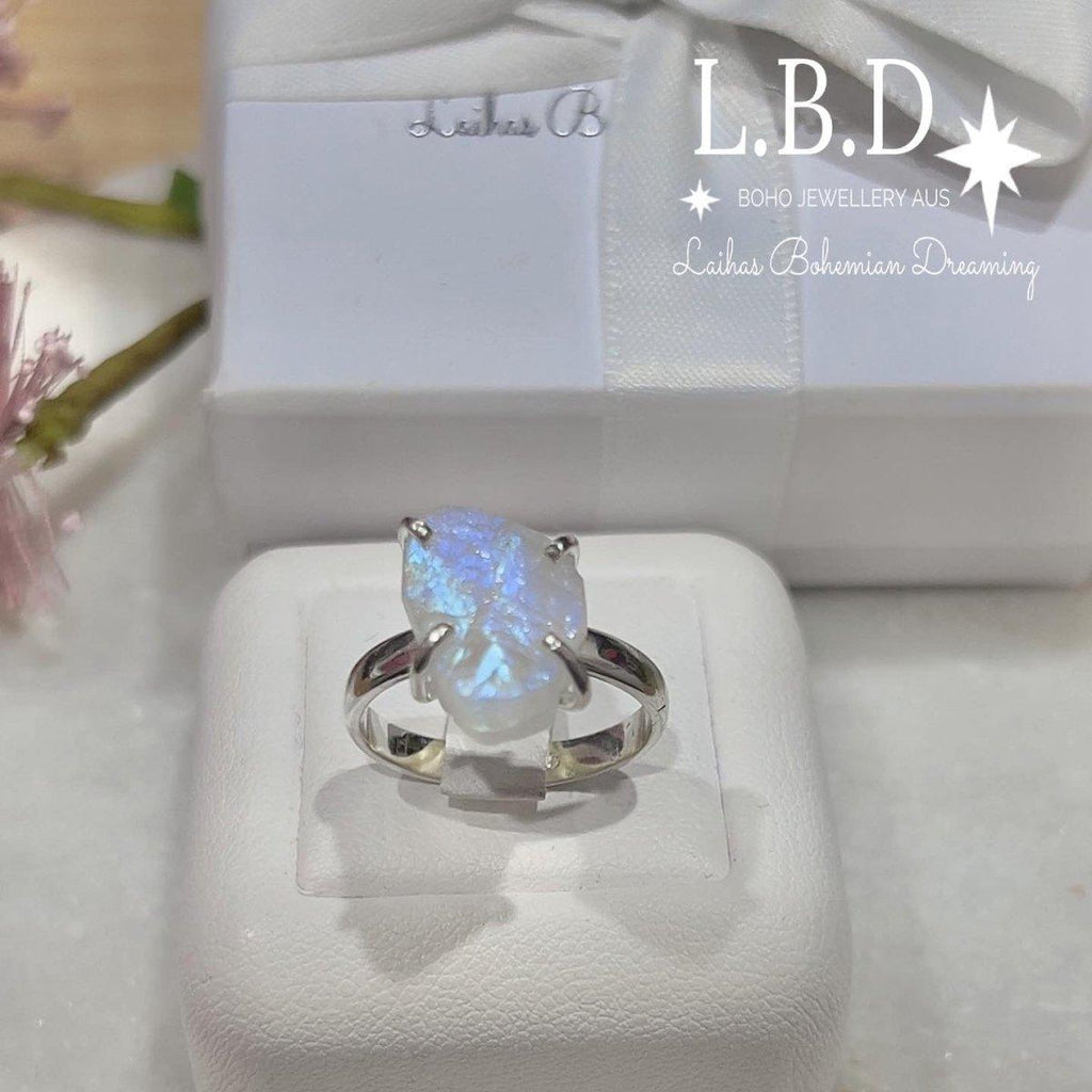 Moonstone Ring -Raw Moon Crystal Ring L.B.D