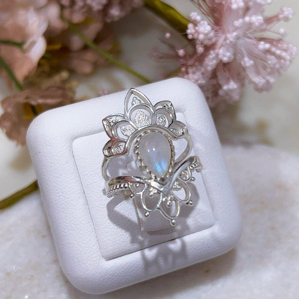 Moonstone Ring Set- Daisly Boho Moonstone Ring