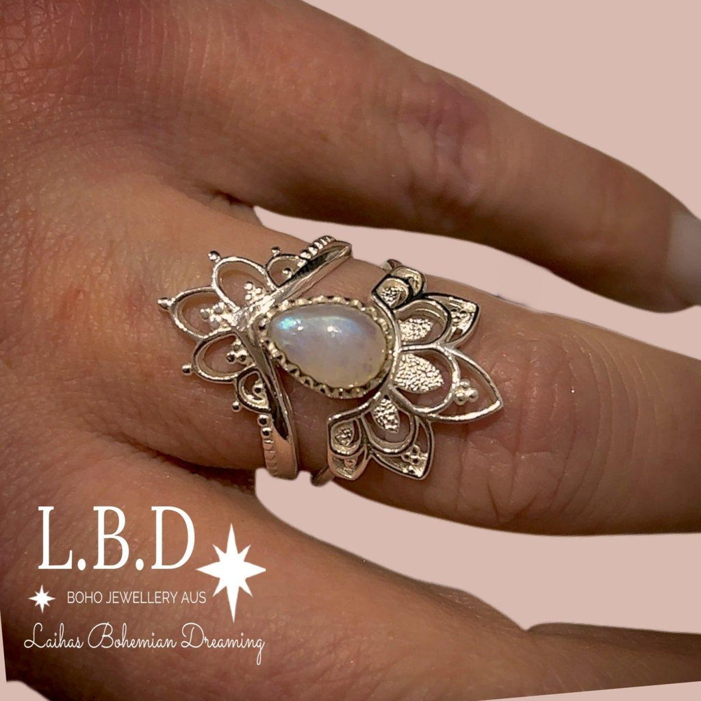 Moonstone Ring Set- Daisly Boho Moonstone Ring