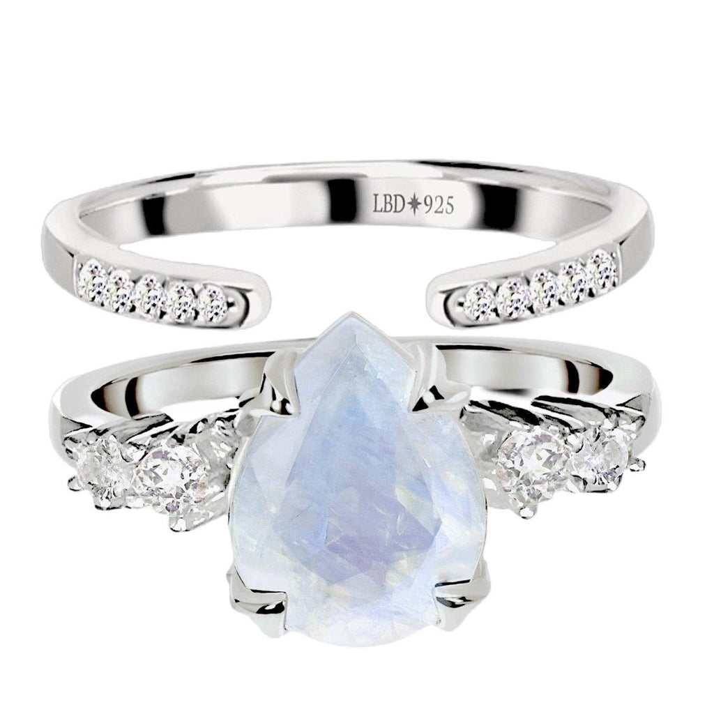 Moonstone Ring Set- Luxury Magical Moonstone and Topaz Ring Set