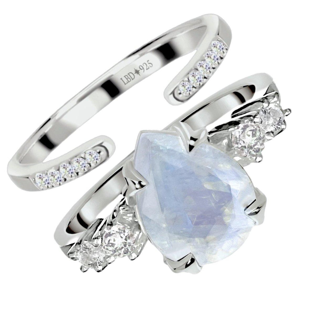 Moonstone Ring Set- Luxury Magical Moonstone and Topaz Ring Set