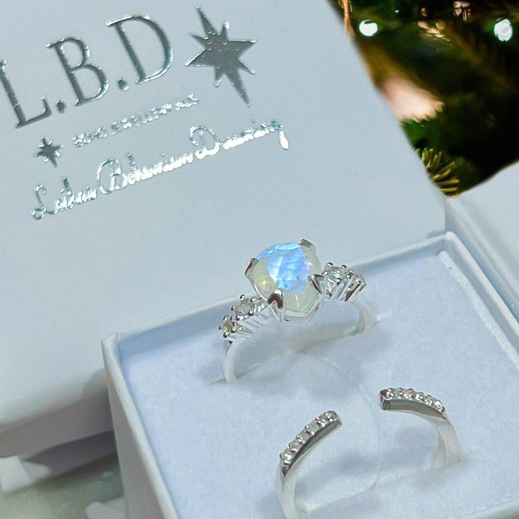 Moonstone Ring Set- Luxury Magical Moonstone and Topaz Ring Set