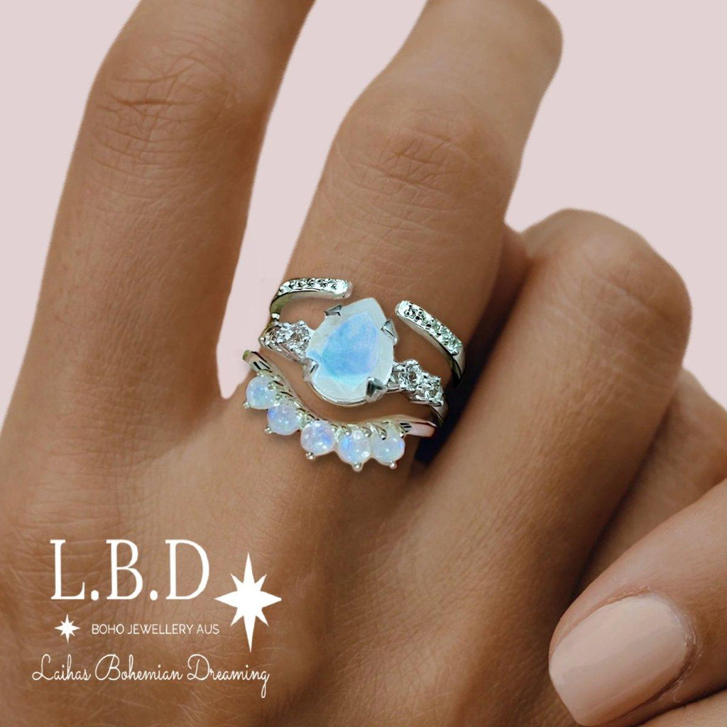 Moonstone Ring Set- Luxury Magical Moonstone and Topaz Ring Set