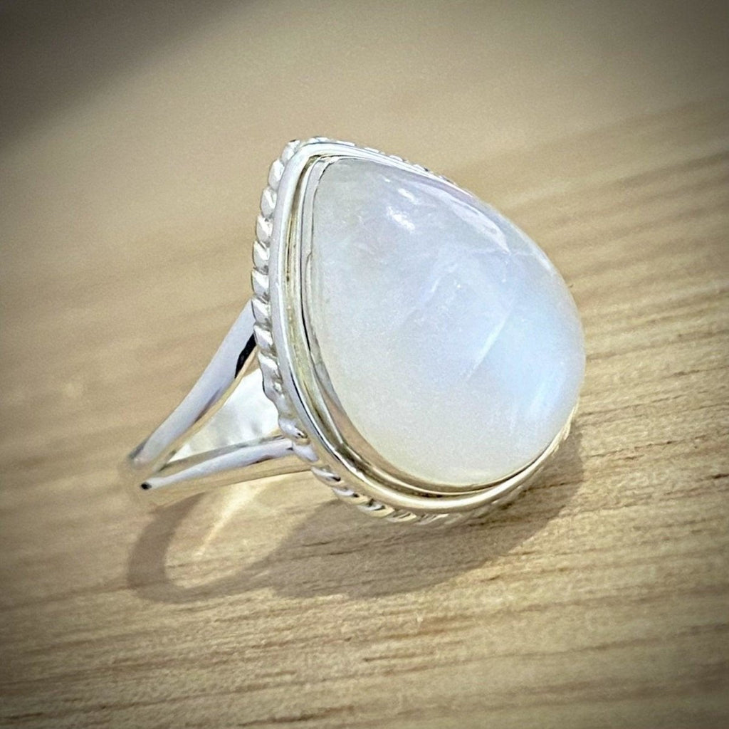 Moonstone Ring- Twisted Raindrop