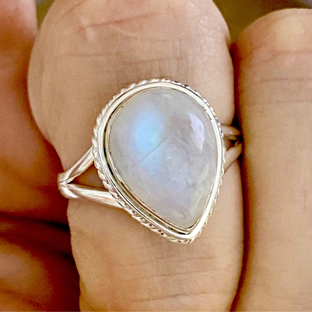 Moonstone Ring- Twisted Raindrop