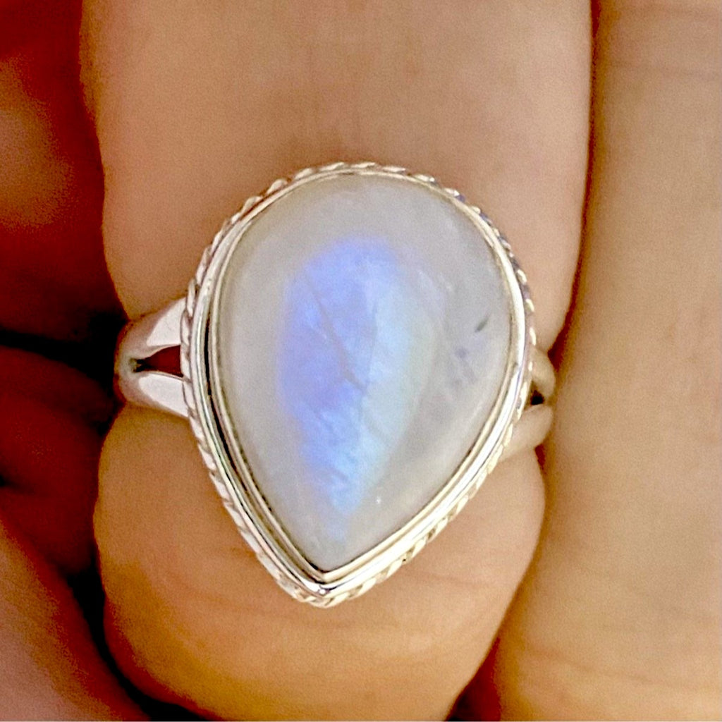 Moonstone Ring- Twisted Raindrop