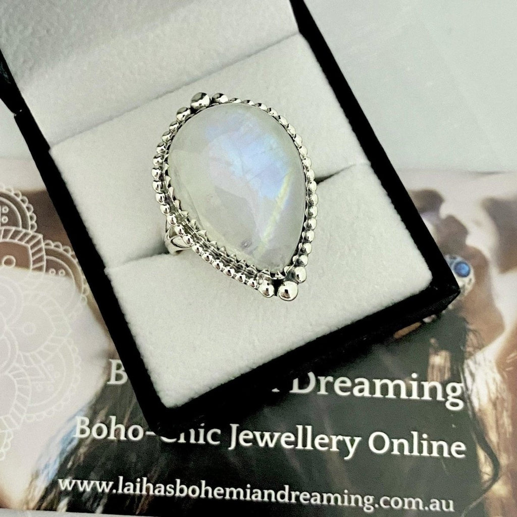 Moonstone Ring- XLARGE Bohemian Raindrop Statement Ring