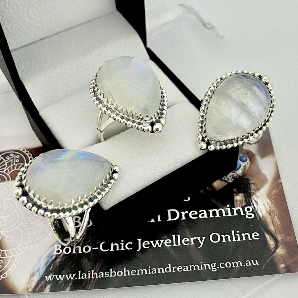 Moonstone Ring- XLARGE Bohemian Raindrop Statement Ring