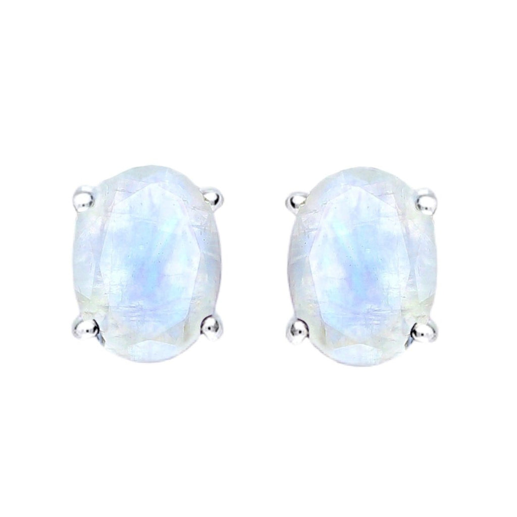 Moonstone Studs-Laihas Evening Crystal Moonstone Stud Earrings -Oval