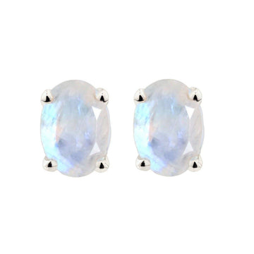 Moonstone Studs-Laihas Evening Crystal Moonstone Stud Earrings -Oval