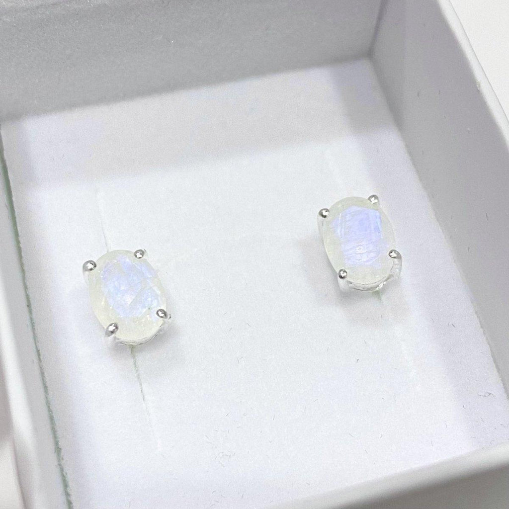 Moonstone Studs-Laihas Evening Crystal Moonstone Stud Earrings -Oval