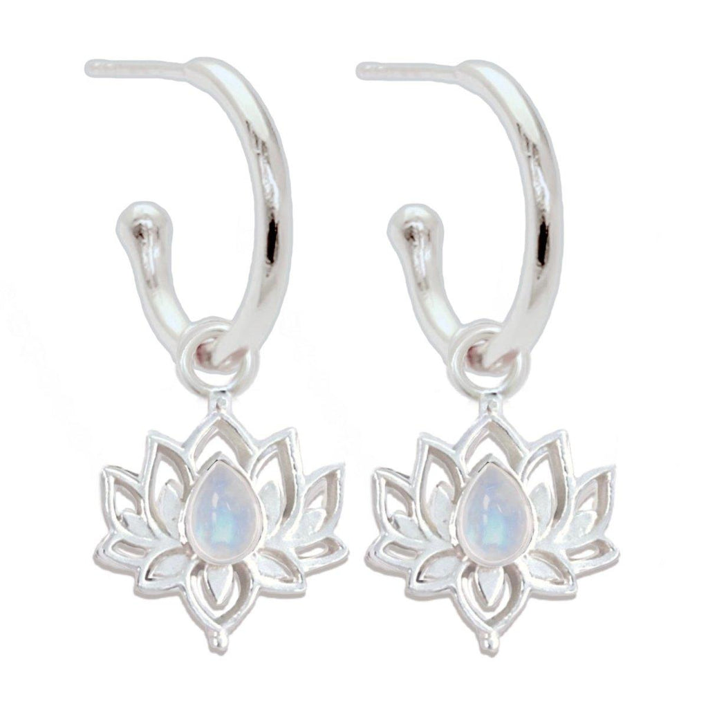 Opulent Lotus Flower Moonstone Hoop Earrings