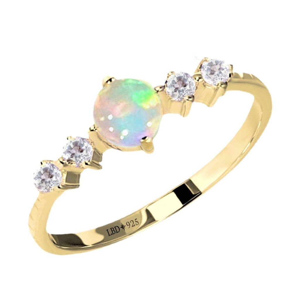 Petite Sparkle Genuine Opal and Topaz Gold Ring
