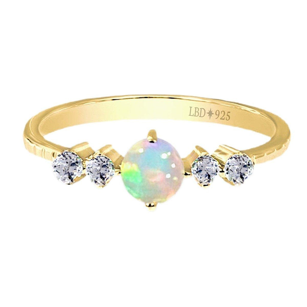 Petite Sparkle Genuine Opal and Topaz Gold Ring