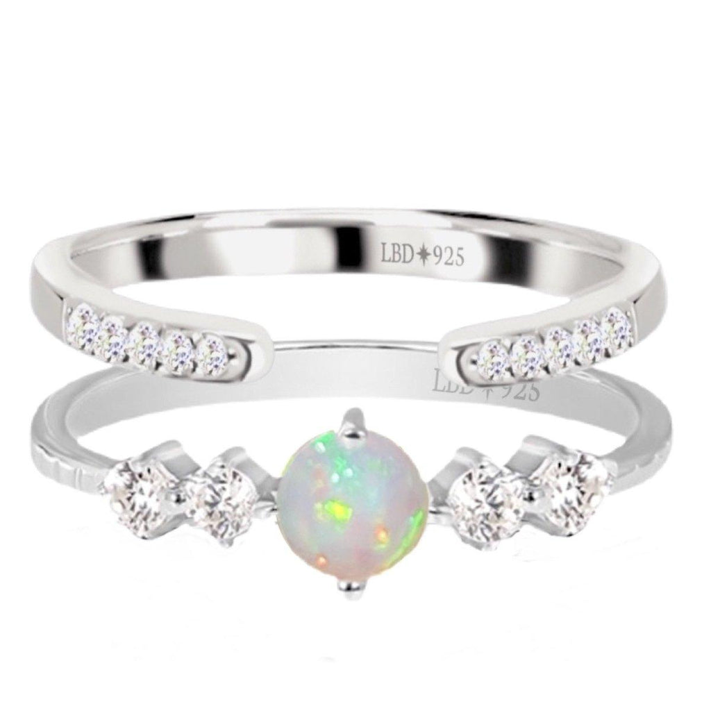 Petite Sparkle Genuine Opal and Topaz Ring Set