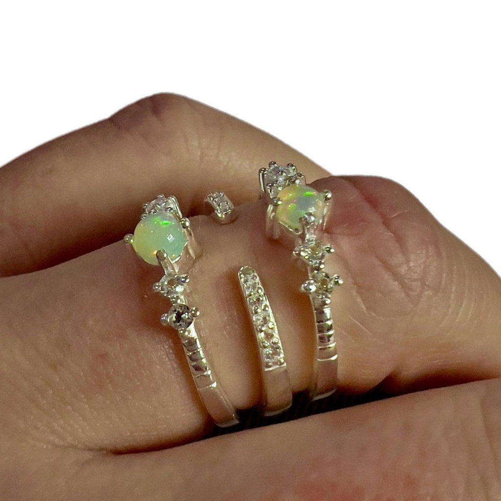 Petite Sparkle Genuine Opal and Topaz Ring Set